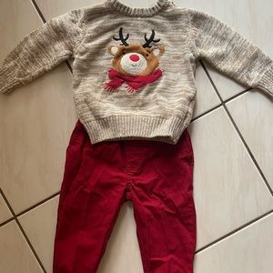 ✨Toddler boy winter knit sweater with red pants
